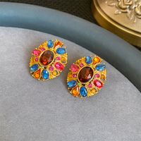 1 Pair Retro Sweet Flower Plating Inlay Copper Rhinestones Gold Plated Ear Studs main image 4
