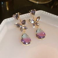 1 Pair Glam Luxurious Lady Flower Butterfly Copper Inlay Zircon Drop Earrings sku image 8