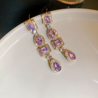 1 Pair Glam Luxurious Lady Flower Butterfly Copper Inlay Zircon Drop Earrings sku image 5