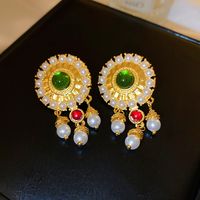 1 Pair Classical Water Droplets Flower Inlay Copper Artificial Gemstones Drop Earrings Ear Studs sku image 17
