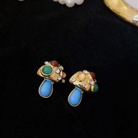 1 Pair Classical Water Droplets Flower Inlay Copper Artificial Gemstones Drop Earrings Ear Studs sku image 18