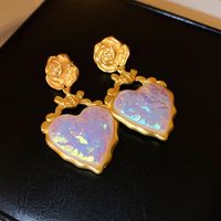 1 Pair Classical Water Droplets Flower Inlay Copper Artificial Gemstones Drop Earrings Ear Studs sku image 13