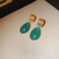 1 Pair Classical Water Droplets Flower Inlay Copper Artificial Gemstones Drop Earrings Ear Studs sku image 4