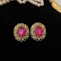 1 Pair Classical Water Droplets Flower Inlay Copper Artificial Gemstones Drop Earrings Ear Studs sku image 12