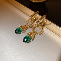 1 Pair Classical Water Droplets Flower Inlay Copper Artificial Gemstones Drop Earrings Ear Studs sku image 16