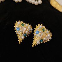 1 Pair Classical Water Droplets Flower Inlay Copper Artificial Gemstones Drop Earrings Ear Studs sku image 15