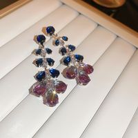 1 Pair Retro Color Block Heart Shape Pleated Inlay Copper Rhinestones Drop Earrings sku image 83