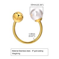 304 Stainless Steel 18K Gold Plated Vacation Plating Inlay Round Artificial Pearls Open Ring main image 3