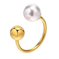 304 Stainless Steel 18K Gold Plated Vacation Plating Inlay Round Artificial Pearls Open Ring main image 2