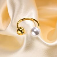 304 Stainless Steel 18K Gold Plated Vacation Plating Inlay Round Artificial Pearls Open Ring main image 4