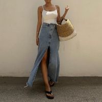 Summer Spring Vintage Style Solid Color Cotton Maxi Long Dress Skirts main image 6