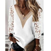 Women's Nine Points Sleeve Blouses Patchwork Hollow Out Elegant Solid Color main image 1