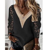Women's Nine Points Sleeve Blouses Patchwork Hollow Out Elegant Solid Color main image 3