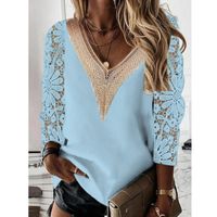 Women's Nine Points Sleeve Blouses Patchwork Hollow Out Elegant Solid Color main image 6