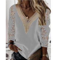 Women's Nine Points Sleeve Blouses Patchwork Hollow Out Elegant Solid Color main image 4
