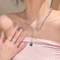 Simple Style Streetwear Geometric Heart Shape Bow Knot Alloy Inlay Zircon Women's Pendant Necklace main image 4