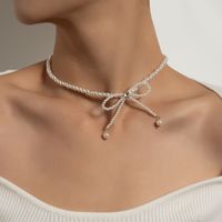 Elegant Sweet Bow Knot Imitation Pearl Alloy Beaded Plating Inlay Rhinestones Women's Necklace main image 4