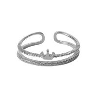 Casual Simple Style Crown Copper Plating Inlay Zircon Silver Plated Open Ring main image 3