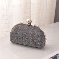 Silver Champagne Red Pu Leather Solid Color Shell Evening Bags sku image 4