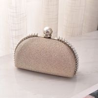 Silver Champagne Red Pu Leather Solid Color Shell Evening Bags sku image 2
