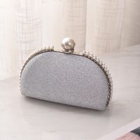 Silver Champagne Red Pu Leather Solid Color Shell Evening Bags sku image 1
