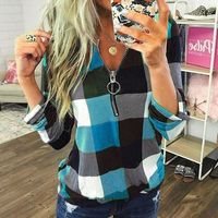 Women's Blouse Long Sleeve Blouses Patchwork Vacation Color Block sku image 1