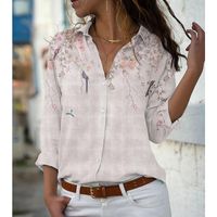 Femmes Chemisière Manche Longue Blouses Impression Style Classique Fleur main image 3