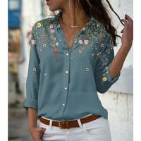 Women's Blouse Long Sleeve Blouses Printing Classic Style Flower main image 4