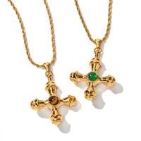 Ig Style Cross Stainless Steel Plating Inlay Agate 18k Gold Plated Pendant Necklace main image 2