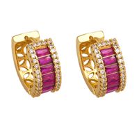 1 Pair Shiny Round Plating Inlay Copper Zircon 18k Gold Plated Hoop Earrings main image 4