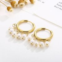 1 Pair Vintage Style French Style Round Pearl Plating Stainless Steel 18K Gold Plated Drop Earrings main image 1