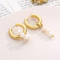 1 Pair Vintage Style French Style Round Pearl Plating Stainless Steel 18K Gold Plated Drop Earrings main image 6