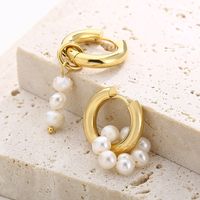 1 Pair Vintage Style French Style Round Pearl Plating Stainless Steel 18K Gold Plated Drop Earrings main image 5