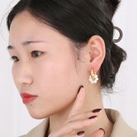 1 Pair Vintage Style French Style Round Pearl Plating Stainless Steel 18K Gold Plated Drop Earrings main image 3