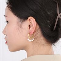 1 Pair Vintage Style French Style Round Pearl Plating Stainless Steel 18K Gold Plated Drop Earrings main image 2
