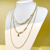304 Stainless Steel Gravel 14K Gold Plated Commute Plating Inlay Water Droplets Crystal Beads Opal Layered Necklaces main image 1
