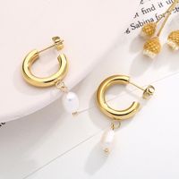 1 Pair Modern Style Streetwear Geometric Pearl Plating Inlay Titanium Steel Rhinestones 18K Gold Plated Drop Earrings main image 4