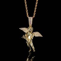 Hip-hop Angel Copper Inlay Zircon Gold Plated Men's Pendant Necklace sku image 1