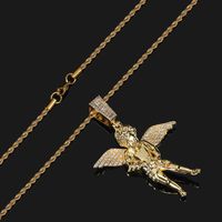 Hip-hop Angel Copper Inlay Zircon Gold Plated Men's Pendant Necklace main image 3