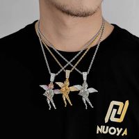 Hip Hop Ángel Cobre Embutido Circón Chapado En Oro Hombres Collar Colgante main image 2