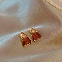 1 Pair Korean Style Square Inlay Copper Crystal Drop Earrings main image 1