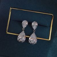 1 Pair Simple Style Commute Water Droplets Sterling Silver Inlay High Carbon Diamond Drop Earrings main image 3