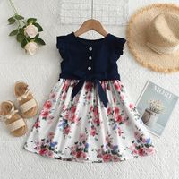 Casual Cute Flower Patchwork Cotton Girls Dresses sku image 1