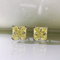 1 Paire Style Simple Carré Argent Sterling Incruster Diamant À Haute Teneur En Carbone Boucles D'oreilles main image 1