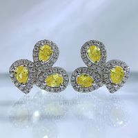 1 Pair Glam Luxurious Square Water Droplets Flower Sterling Silver Inlay Zircon Earrings sku image 1