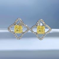 1 Pair Glam Luxurious Square Water Droplets Flower Sterling Silver Inlay Zircon Earrings main image 5