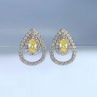1 Pair Glam Luxurious Square Water Droplets Flower Sterling Silver Inlay Zircon Earrings sku image 5