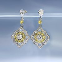 1 Pair Glam Luxurious Square Water Droplets Flower Sterling Silver Inlay Zircon Earrings sku image 7