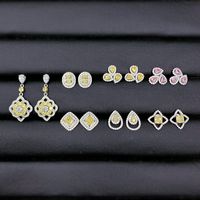 1 Pair Glam Luxurious Square Water Droplets Flower Sterling Silver Inlay Zircon Earrings main image 1