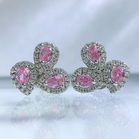 1 Pair Glam Luxurious Square Water Droplets Flower Sterling Silver Inlay Zircon Earrings sku image 2